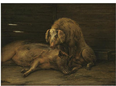 TWO PIGS IN A STY
