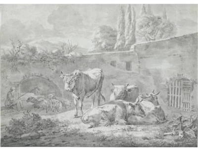 SHEPHERDS TENDING A HERD OF SHEEP AND CATTLE