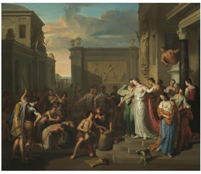A MYTHOLOGICAL SCENE WITH PRISONERS KNEELING BEFORE A QUEEN