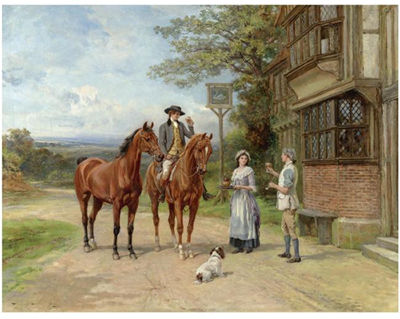 OUTSIDE THE WHITE SWAN INN by Heywood Hardy - Auction record, sale price, and art valuation. Compare with similar artists and explore comparable artworks.