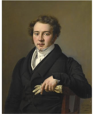 PORTRAIT OF A YOUNG MAN, HALF LENGTH, WEARING BLACK JACKET AND HOLDING A PAIR OF GLOVES
