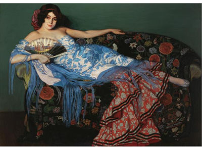 LOLITA, MUJER TENDIDA CON CHAL AZUL (LOLITA RECLINIGN IN A BLUE SHAWL) by Ignacio Zuloaga Y Zabaleta - Auction record, sale price, and art valuation. Compare with similar artists and explore comparable artworks.