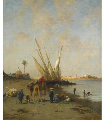 FELOUQUES ET CHAMELIERS AU BORD DU NIL
