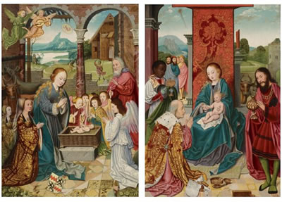 A DIPTYCH: THE NATIVITY WITH TWO MEMBERS OF THE MANDERSCHEID-BLANKENHEIM FAMILY; THE ADORATION OF THE KINGS