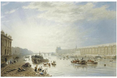 THE SEINE, LOOKING TOWARDS THE LOUVRE AND THE PONT ROYAL by Frederick Nash - Auction record, sale price, and art valuation. Compare with similar artists and explore comparable artworks.