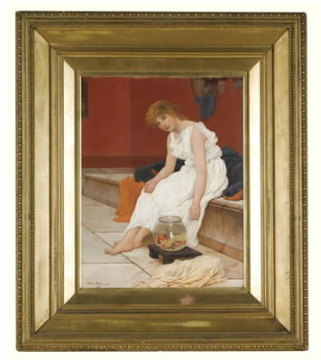 CLASSICAL MAIDEN WITH GOLDFISH by Oliver Rhys - Auction record, sale price, and art valuation. Compare with similar artists and explore comparable artworks.