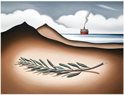 BOAT, NUDE AND OLIVE BRANCH by Dimitris Yeros - Auction record, sale price, and art valuation. Compare with similar artists and explore comparable artworks.
