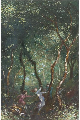 FIGURES DANCING IN THE WOODS