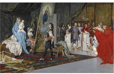 RAPHAEL IN HIS STUDIO, PAINTING LA MADONNA DI FOLIGNO by Salvatore Postiglione - Auction record, sale price, and art valuation. Compare with similar artists and explore comparable artworks.