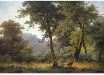 WALDLANDSCHAFT MIT REH (FOREST LANDSCAPE WITH DEER)
