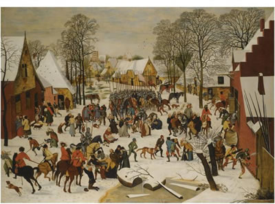 A FLEMISH VILLAGE IN WINTER WITH THE MASSACRE OF THE INNOCENTS