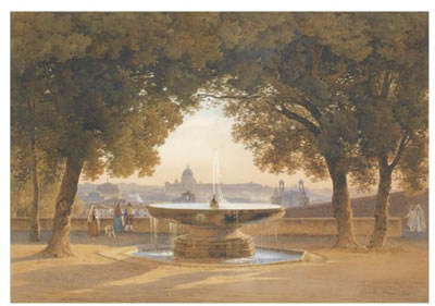 THE FOUNTAIN OF VILLA MEDICI, ROME, AT SUNSET