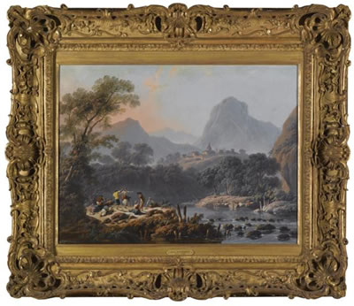 A MOUNTAINOUS LANDSCAPE WITH PEASANTS MAKING MERRY ON THE BANK OF A RIVER by Jean-Baptiste Pillement - Auction record, sale price, and art valuation. Compare with similar artists and explore comparable artworks.
