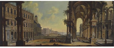 CAPRICCIO WITH ARCHITECTURAL RUINS AND A DISTANT VIEW OVER A LAKE by Christian Stocklin - Auction record, sale price, and art valuation. Compare with similar artists and explore comparable artworks.