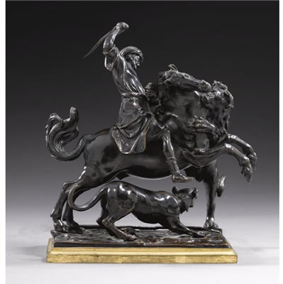 TURK ON HORSEBACK BEING ATTACKED BY A LION