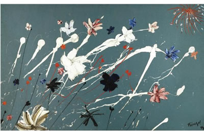 FLOWERS ON A BLUE BACKGROUND