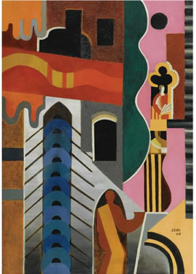 Sample artwork by Alexandra Aleksandrovna Exter (1882 - 1949), known for art deco constructivist painting and sculpture, marionettes puppet design - View similar artists and auction records