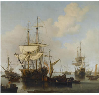 SHIPPING AT ANCHOR IN THE THAMES ESTUARY, NEAR WAPPING