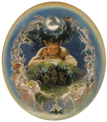 PAN AND THE DANCING FAIRIES (THE FAUN AND THE FAIRIES); Oval by Daniel Maclise - Auction record, sale price, and art valuation. Compare with similar artists and explore comparable artworks.