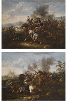 TWO BATTLE SCENES BETWEEN CHRISTIANS AND TURKS