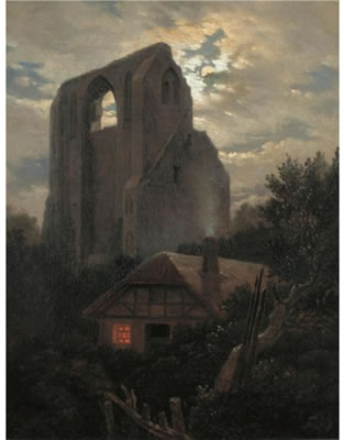 RUINE ELDENA MIT HÜTTE BEI GREIFSWALD IM MONDSCHEIN (RUINS OF THE ELDENA MONASTERY, GREIFSWALD)