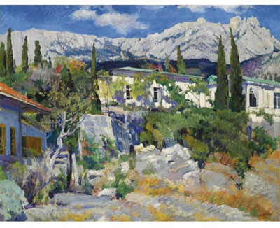 VIEW OF AI-PETRI, CRIMEA by Sergei Arsenevich Vinogradov - Auction record, sale price, and art valuation. Compare with similar artists and explore comparable artworks.