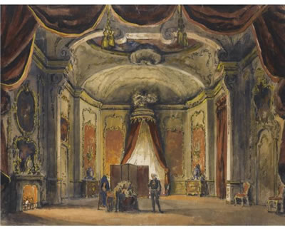 SET DESIGN FOR THE COUNTESS' ROOM FROM ACT IV OF THE MARIINSKY THEATRE PRODUCTION OF THE QUEEN OF SPADES by Albert Nikolayevitch Benois - Auction record, sale price, and art valuation. Compare with similar artists and explore comparable artworks.