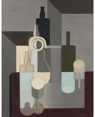 NATURE MORTE EN GRIS À LA BOUTEILLE VERTE