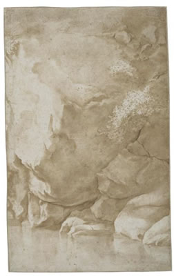 Recto: Study of a river and rocks; verso: Study of a sculpture of two fighting figures
