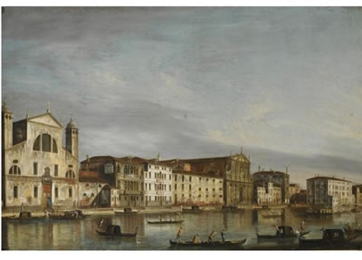 VENICE, A VIEW OF THE GRAND CANAL LOOKING NORTH-EAST WITH THE CHURCHES OF SANTA LUCIA AND THE SCALZI
