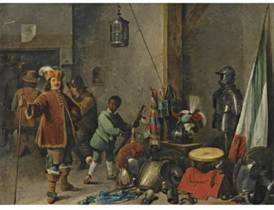 Portrait of David Teniers II: A GUARDROOM INTERIOR WITH A SELF-PORTRAIT OF THE ARTIST