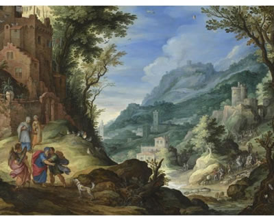 Sample artwork by Paul Bril (1554 - 1626), known for landscape, ruins and figure in landscape paintings, frescoes - View similar artists and auction records