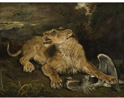 A LIONESS WITH A HERON by James Ward - Auction record, sale price, and art valuation. Compare with similar artists and explore comparable artworks.