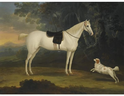 PORTRAIT OF CYGNET, A GREY HORSE, WITH A WHITE SPANIEL IN A LANDSCAPE by Thomas Gooch - Auction record, sale price, and art valuation. Compare with similar artists and explore comparable artworks.