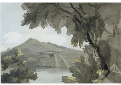 LAKE OF ALBANO, MORNING SUN RISING OVER ROCCA DEL PAPA