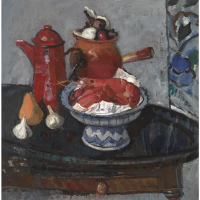 RED STILL LIFE by David Abercrombie Donaldson - Auction record, sale price, and art valuation. Compare with similar artists and explore comparable artworks.