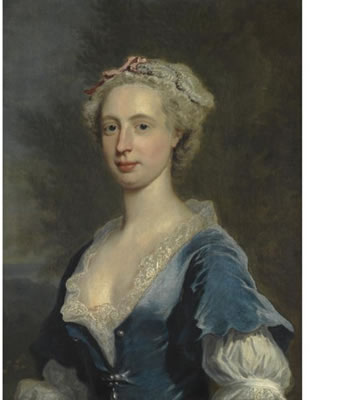 PORTRAIT OF A LADY, WEARING A BLUE DRESS AND LACE COLLAR