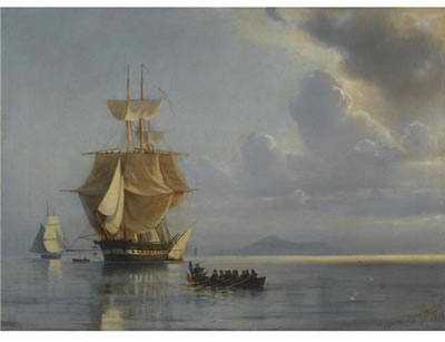 FRIGATE ON CALM WATERS by Jean Altamura - Auction record, sale price, and art valuation. Compare with similar artists and explore comparable artworks.