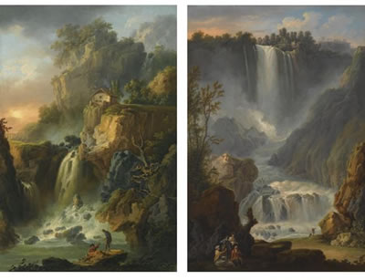 VIEWS OF THE GRAND CASCADE AND THE CASCADE DEL MARMORE AT TERNI, NEAR ROME A PAIR