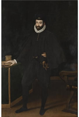 PORTRAIT OF FRANCESCO I DE MEDICI, GRAND DUKE OF TUSCANY (1541-1587), FULL LENGTH, STANDING BESIDE A TABLE