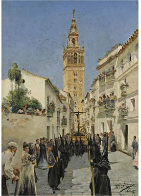 PROCESIÓN DE SEMANA SANTA EN LA CALLLE MATEOS GAGO, SEVILLA (EASTER PROCESSION IN MATEOS GAGO STREET, SEVILLE)