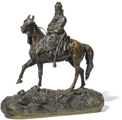 A FINE AND RARE EQUESTRIAN FIGURE OF A BOYAR OF IVAN THE TERRIBLE