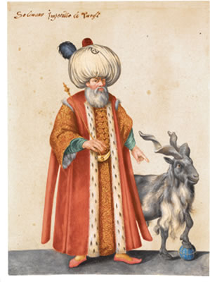 A SULTAN STANDING BESIDE A GOAT: 'SOLIMANO IMPERATOR DE TURCHI'