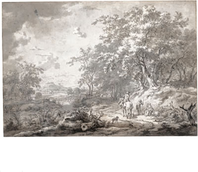 EXTENSIVE PASTORAL LANDSCAPE WITH PEASANTS RESTING ON A WOODED ROAD, BATHERS IN A RIVER BEHIND, AND DISTANT HILLS by Egbert van Drielst - Auction record, sale price, and art valuation. Compare with similar artists and explore comparable artworks.