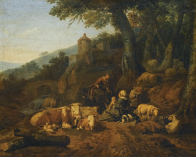 A LANDSCAPE WITH DROVERS AND THEIR FLOCK AT REST by Johann Heinrich Roos - Auction record, sale price, and art valuation. Compare with similar artists and explore comparable artworks.