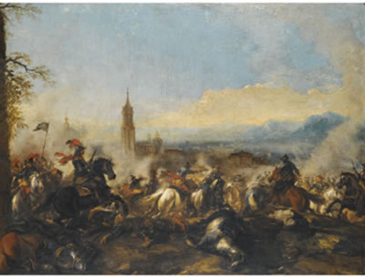 A CAVALRY ENGAGEMENT, A CATHEDRAL BEYOND; A CAVALRY SKIRMISH, A PAIR by Jacques Courtois - Auction record, sale price, and art valuation. Compare with similar artists and explore comparable artworks.