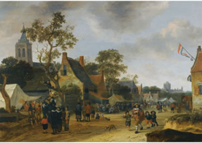 A VILLAGE KERMESSE WITH NUMEROUS FIGURES AND MARKET STALLS