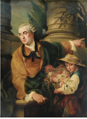 PORTRAIT OF CHARLES CLAUDE FLAHAULT DE LA BILLARDERIE, COMTE D'ANGIVILLER (1730-1810), THREE-QUARTER LENGTH, WITH A CHILD HOLDING A BASKET OF FLOWERS