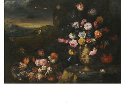 TWO STILL LIFES, EACH WITH VASES OF FLOWERS IN A COASTAL LANDSCAPE SETTING by Francesco Mantovano - Auction record, sale price, and art valuation. Compare with similar artists and explore comparable artworks.