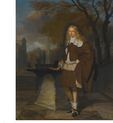 PORTRAIT OF AN YOUNG GENTLEMAN, STANDING BY A SUNDIAL IN A FORMAL